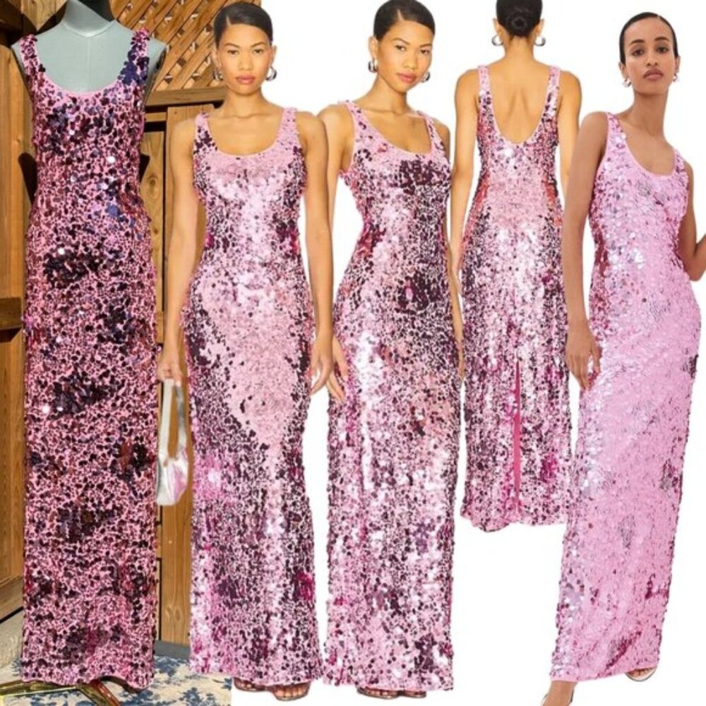 🆕 SIMKHAI 🧿 NWOT Bex Sequined Embellished Maxi Dress, Sorbet Pink- Sz US 2
